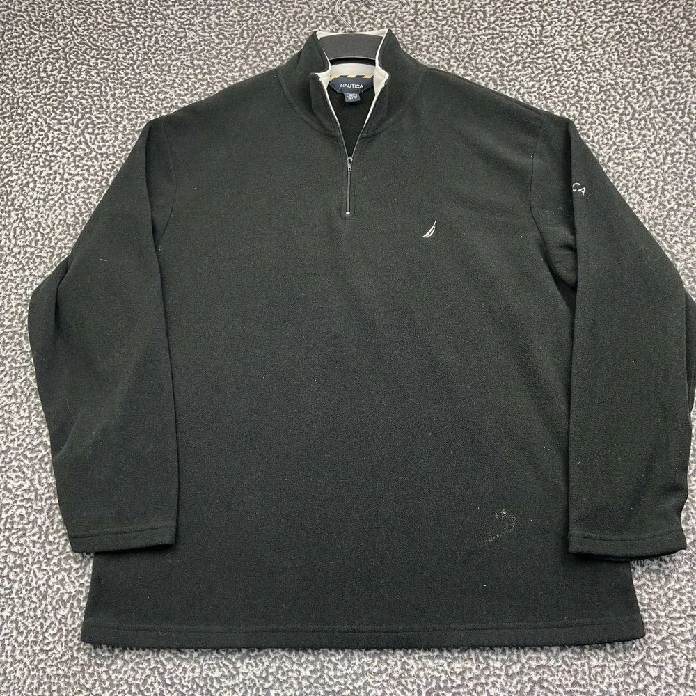 Nautica Sweater Men XL Black Fleece 1/4 Zip Pullover Logo Long Sleeve